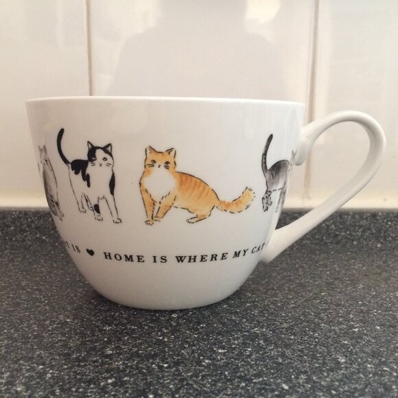 Portobello by Inspire Home Is Where The Cat Is Large Coffee Mug White Bone China - Picture 3 of 7